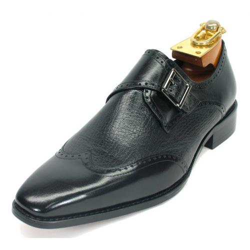 Carrucci Black Genuine Calf Skin Leather Loafer Shoes With Monk Strap KS2240-04